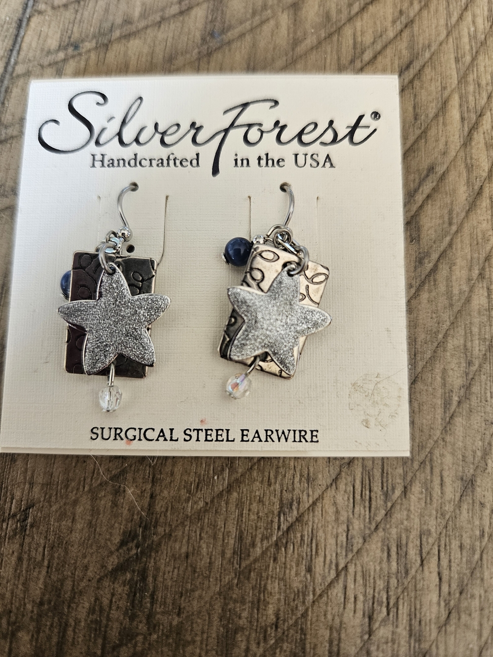 Silver Forest Silver Star Earrings with Blue and Clear Beads